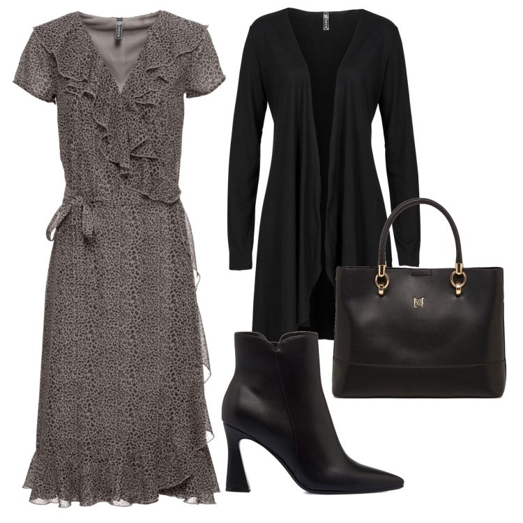 Outfit donna - Fall winter ufficio. Stile Bon Ton per Ufficio. Abbinamento con cardigans, vestiti midi/longuette, stivaletti, borse a mano.