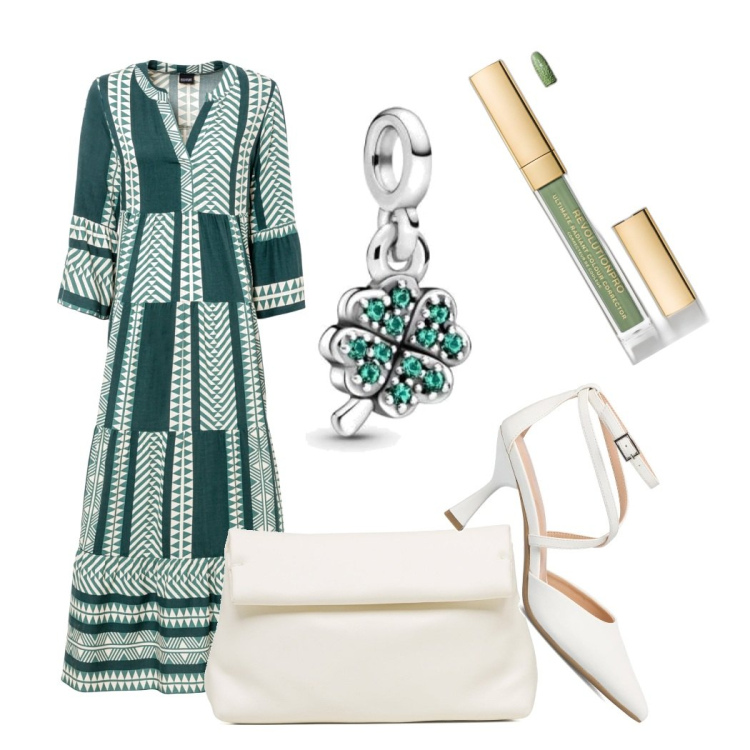 Outfit donna - Giornate belle. Stile Bon Ton per Tutti i giorni. Abbinamento con vestiti lunghi, correttori, décolleté, borse a tracolla, ciondoli.