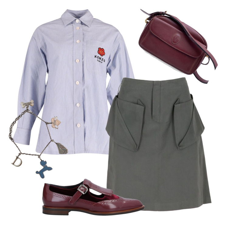 Outfit donna - La gonna Miu miu. Stile Trendy per Tutti i giorni. Abbinamento con mocassini, minigonne, braccialetti, borse a spalla, camicie.