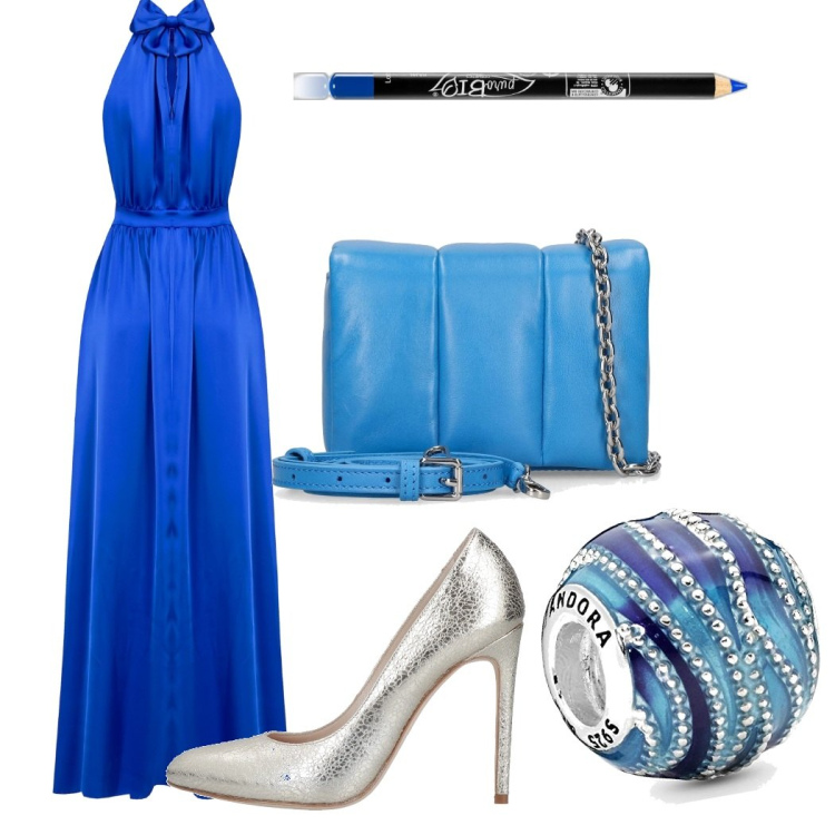 Outfit donna - Elegantissima. Stile Romantica per Cerimonia. Abbinamento con décolleté, eyeliner, vestiti lunghi, ciondoli, borse a spalla.