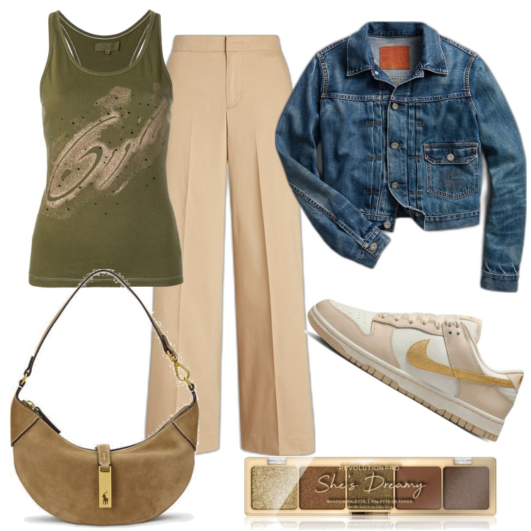 Outfit donna - Total look #1720782. Stile Casual per Tutti i giorni. Abbinamento con sneakers, top, ombretti, borse a spalla, pantaloni, cappotti.