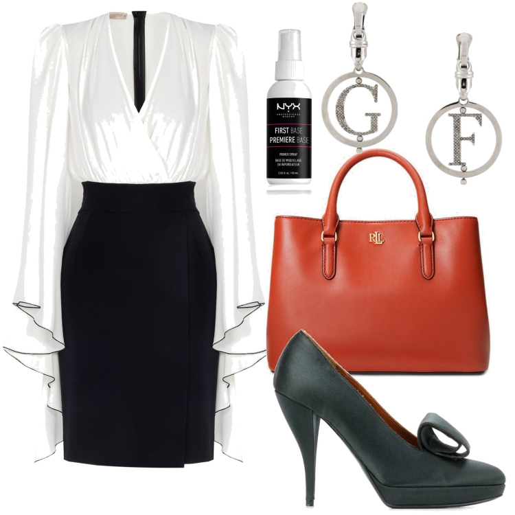 Outfit donna - Total look #1720801. Stile Bon Ton per Ufficio. Abbinamento con orecchini, décolleté, primer, vestiti a tubino, borse a mano.