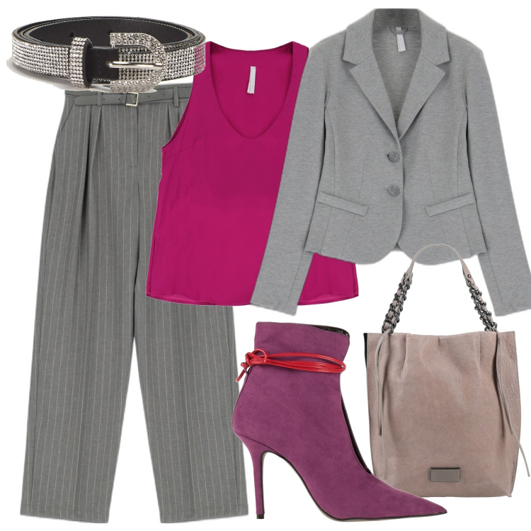 Outfit donna - Total look #1720814. Stile Bon Ton per Ufficio. Abbinamento con stivaletti, borse a mano, cinture, pantaloni a palazzo, cappotti, canottiere.