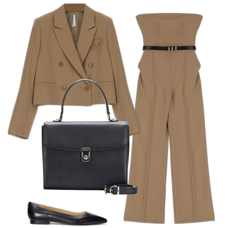 Outfit donna - Al lavoro. Stile Chic per Ufficio. Abbinamento con borse a mano, tute, giacche, ballerine.
