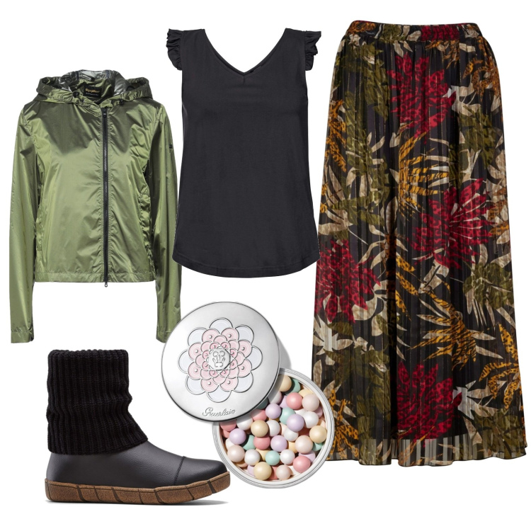 Outfit donna - Boho per l\'autunno. Stile Boho per Serata fuori. Abbinamento con top, gonne lunghe, stivaletti, giacche, fondotinta.