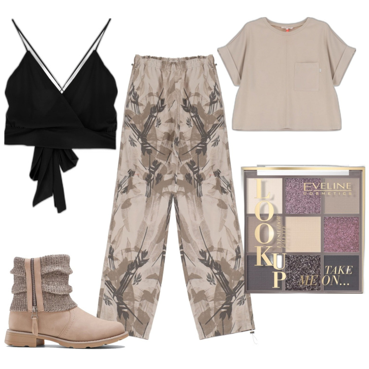 Outfit donna - Boho autunnale. Stile Boho per Tutti i giorni. Abbinamento con stivaletti, ombretti, pantaloni a palazzo, maglieria, top.