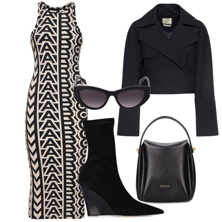 Outfit donna - Rientro con stile. Stile Glamour per Ufficio. Abbinamento con giacche, occhiali da sole, vestiti, borse a mano, stivaletti.