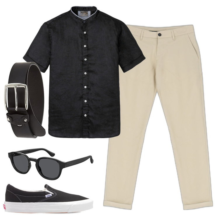 Outfit uomo - Cerimonia informale con le vans. Stile Casual per Cerimonia. Abbinamento con camicie a manica corta, pantaloni, sneakers, occhiali da sole, cinture.