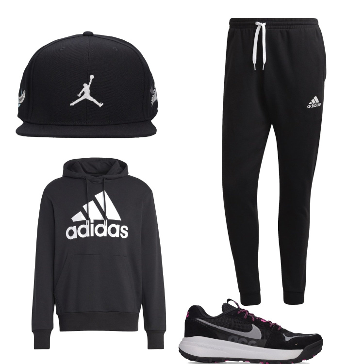 Outfit uomo - Abbigliamento Nike e Adidas. Stile Trendy per Sport. Abbinamento con felpe con cappuccio, pantaloni, sneakers, cappelli.