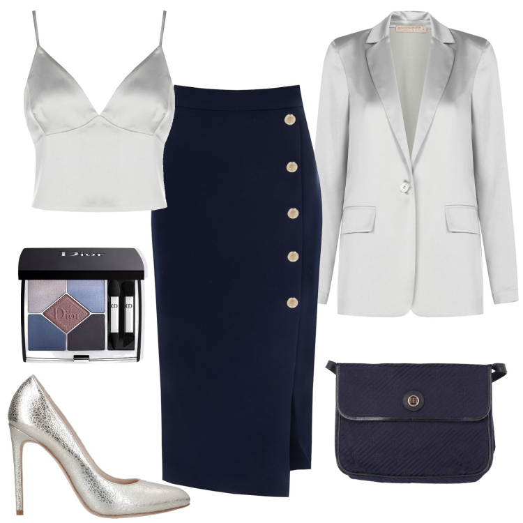 Outfit donna - Giacca e top per un ricevimento. Stile Glamour per Cerimonia. Abbinamento con borse a spalla, décolleté, ombretti, gonne longuette, blazer, top.
