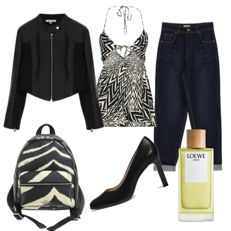 Outfit donna - Sofia. Stile Casual chic per Tutti i giorni. Abbinamento con top, zaini, profumi, cappotti, jeans, décolleté.
