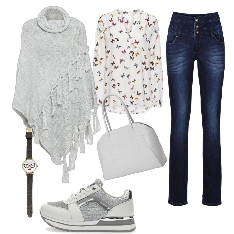 Outfit donna - Non tutte vanno in ufficio. Stile Casual per Ufficio. Abbinamento con bluse, cappotti, jeans skinny, sneakers, borse a spalla, orologi.