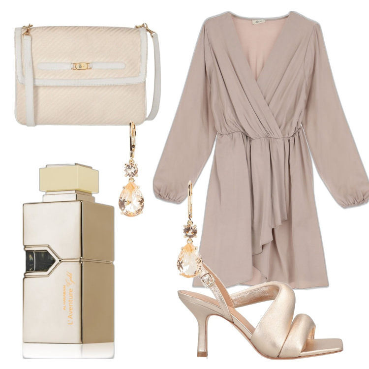 Outfit donna - Total look #1721259. Stile Chic per Serata fuori. Abbinamento con borse a tracolla, sandali in pelle, profumi, vestiti corti, orecchini.