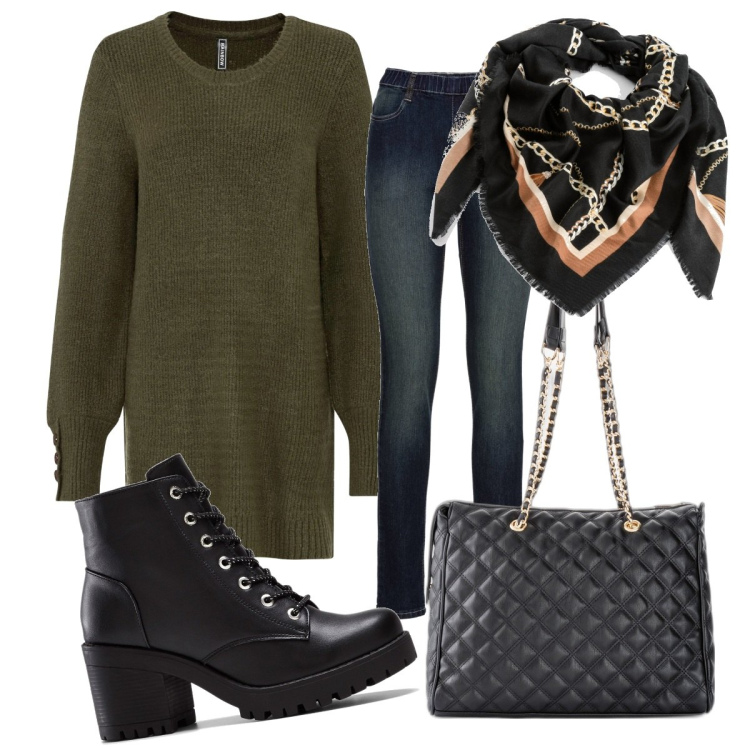Outfit donna - Leggings sempre un must have. Stile Casual chic per Tutti i giorni. Abbinamento con maglieria, jeggings, stivaletti, shopping bag, foulard.