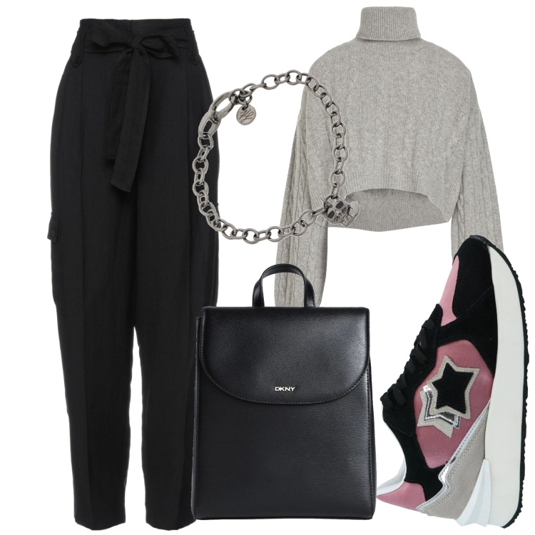 Outfit donna - Settembre. Stile Casual per Scuola/Università. Abbinamento con sneakers, pantaloni, maglieria, zaini, braccialetti.