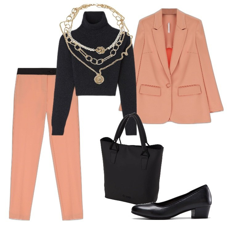 Outfit donna - Total look #1721293. Stile Urban per Ufficio. Abbinamento con décolleté, maglieria, giacche, pantaloni capri, ciondoli, borse a spalla.