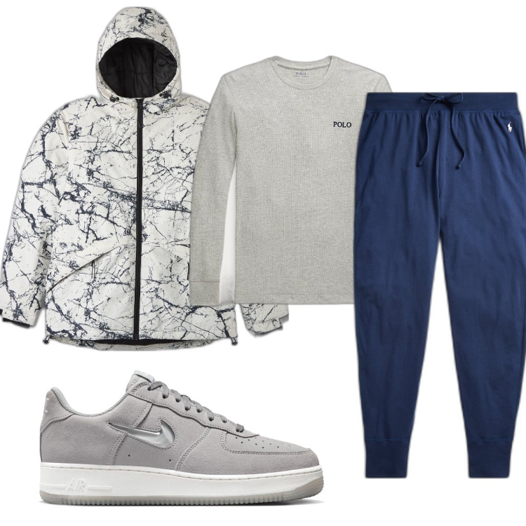 Outfit uomo - Total look #1721300. Stile Trendy per Tutti i giorni. Abbinamento con giacche, pantaloni, maglieria, sneakers.
