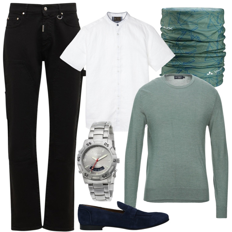 Outfit uomo - I mocassini autunnali ed i jeans. Stile Urban per Tutti i giorni. Abbinamento con camicie a manica corta, pullovers, scarpe stringate, jeans, orologi, scaldacollo.