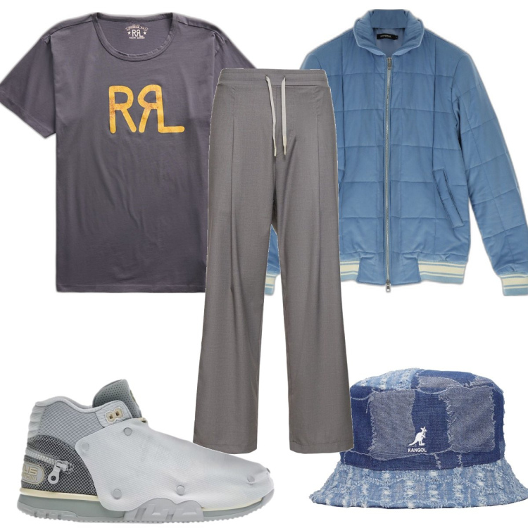 Outfit uomo - Total look #1721325. Stile Trendy per Tutti i giorni. Abbinamento con sneakers, giacche, t-shirt, cappelli, pantaloni.