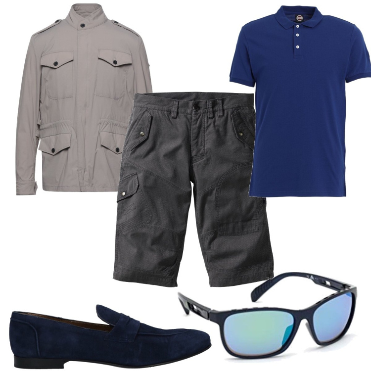 Outfit uomo - Total look #1721327. Stile Casual per Tutti i giorni. Abbinamento con bermuda, giacche, scarpe stringate, polo, occhiali da sole.