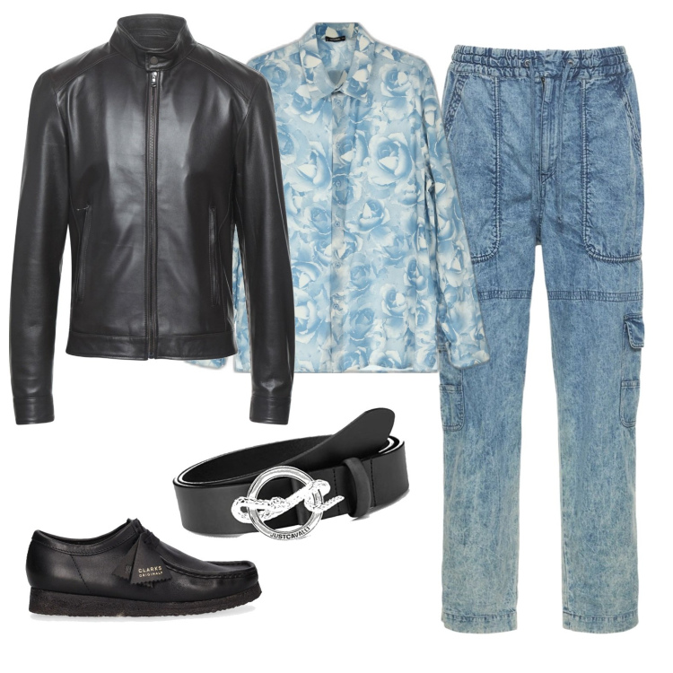 Outfit uomo - Total look #1721447. Stile Casual per Tutti i giorni. Abbinamento con camicie, giacche, cinture, pantaloni, scarpe stringate.