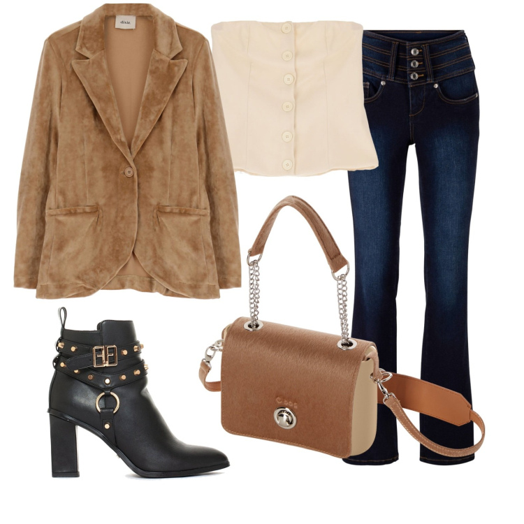 Outfit donna - Total look #1721479. Stile Casual chic per Tutti i giorni. Abbinamento con jeans bootcut, stivaletti, giacche, top, borse a spalla.
