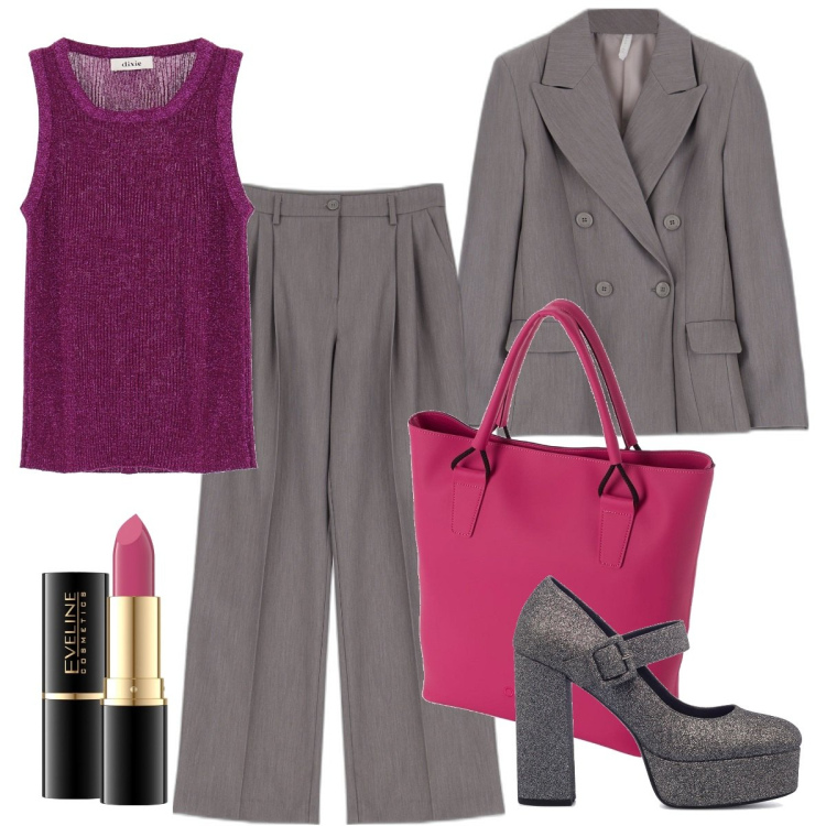 Outfit donna - Perfetta per la riunione. Stile Mannish per Ufficio. Abbinamento con rossetti, pantaloni a palazzo, giacche, top, décolleté, borse a spalla.