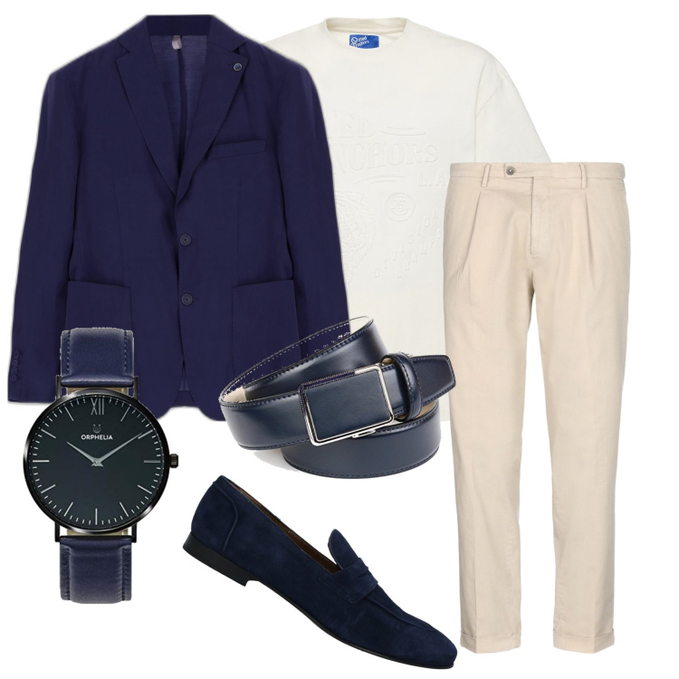 Outfit uomo - Tshirt e giacca. Stile Business/Elegante per Cerimonia. Abbinamento con giacche, pantaloni, scarpe stringate, orologi analogici, cinture, t-shirt.