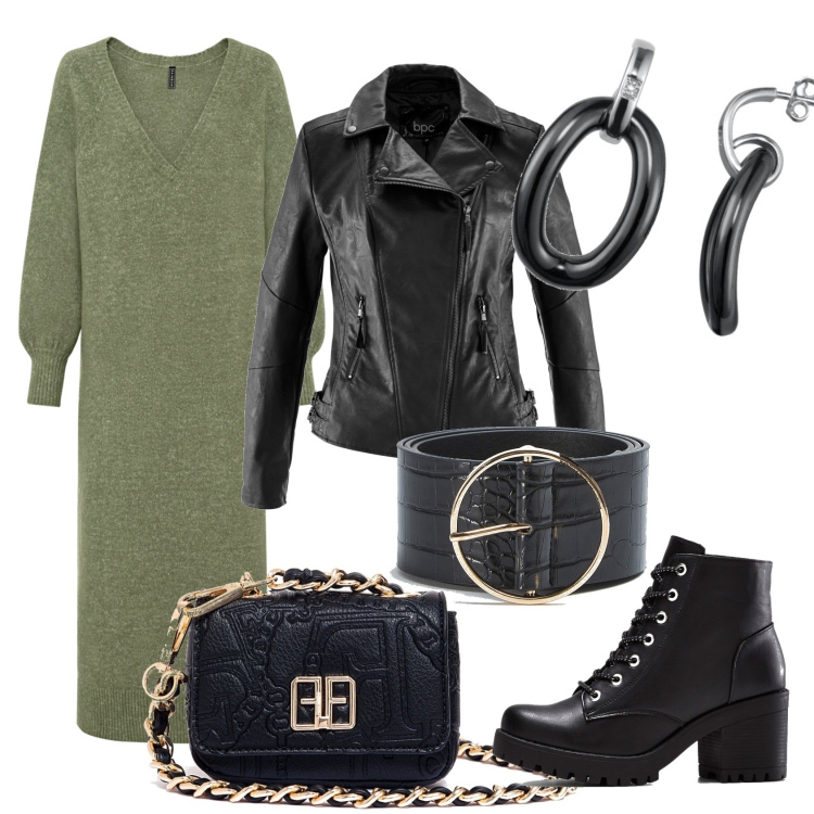 Outfit donna - Total look #1721700. Stile Casual per Tutti i giorni. Abbinamento con stivaletti, blazer, vestiti, cinture, marsupi, orecchini.