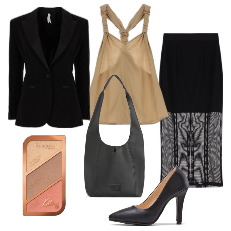 Outfit donna - Total look #1721728. Stile Chic per Serata fuori. Abbinamento con décolleté, blush, gonne longuette, giacche, canottiere, borse a spalla.