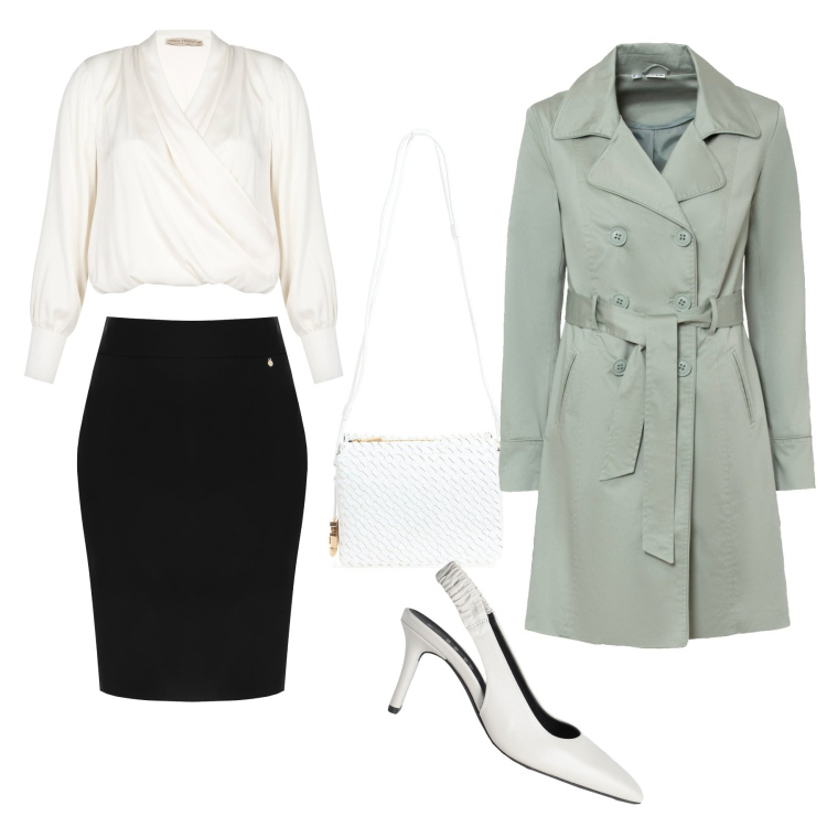 Outfit donna - Total look #1721814. Stile Minimal per Serata fuori. Abbinamento con décolleté, trench, gonne, bluse, borse a tracolla.