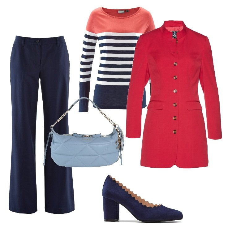 Outfit donna - La Décolleté trendy. Stile Trendy per Ufficio. Abbinamento con borse a mano, pantaloni, maglieria, blazer, décolleté.