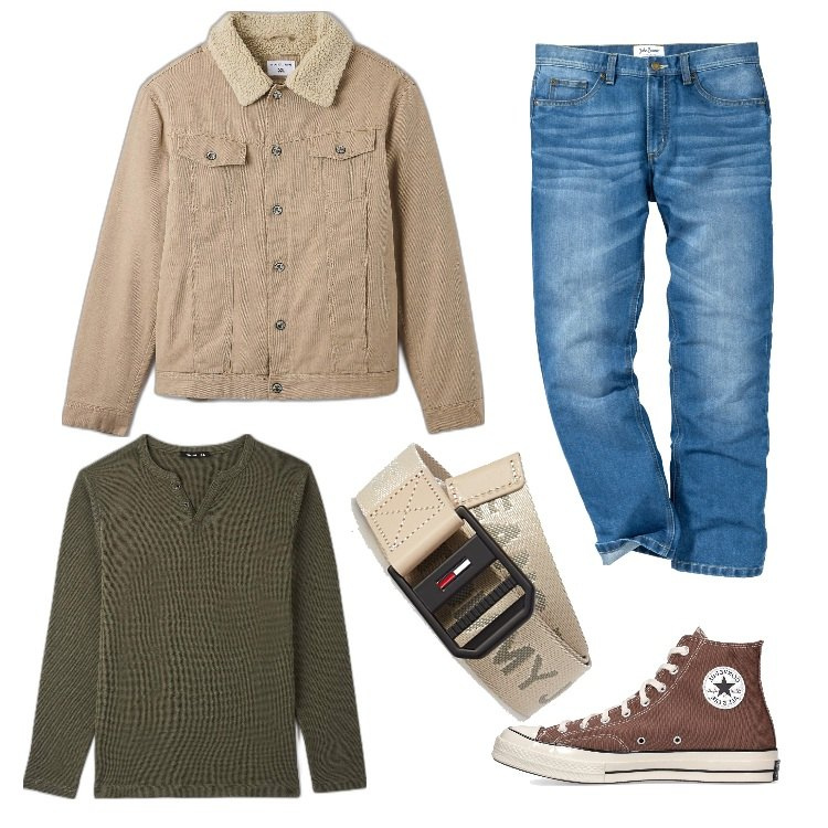 Outfit uomo - - Taglie comode. Stile Trendy per Tutti i giorni. Abbinamento con jeans dritti, t-shirt, cappotti, cinture, sneakers.
