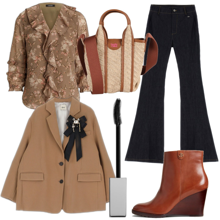 Outfit donna - Boho autunno. Stile Boho per Ufficio. Abbinamento con borse a mano, mascara, cappotti, jeans, stivaletti, camicie.