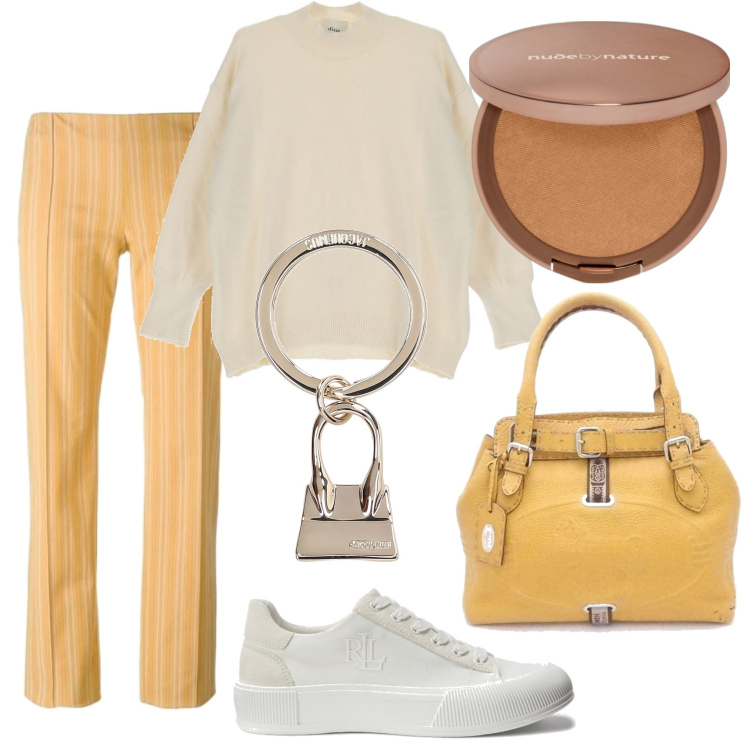 Outfit donna - Borsa Fendi. Stile Basic per Tutti i giorni. Abbinamento con borse a spalla, pantaloni, fondotinta, sneakers, pullovers, portachiavi.