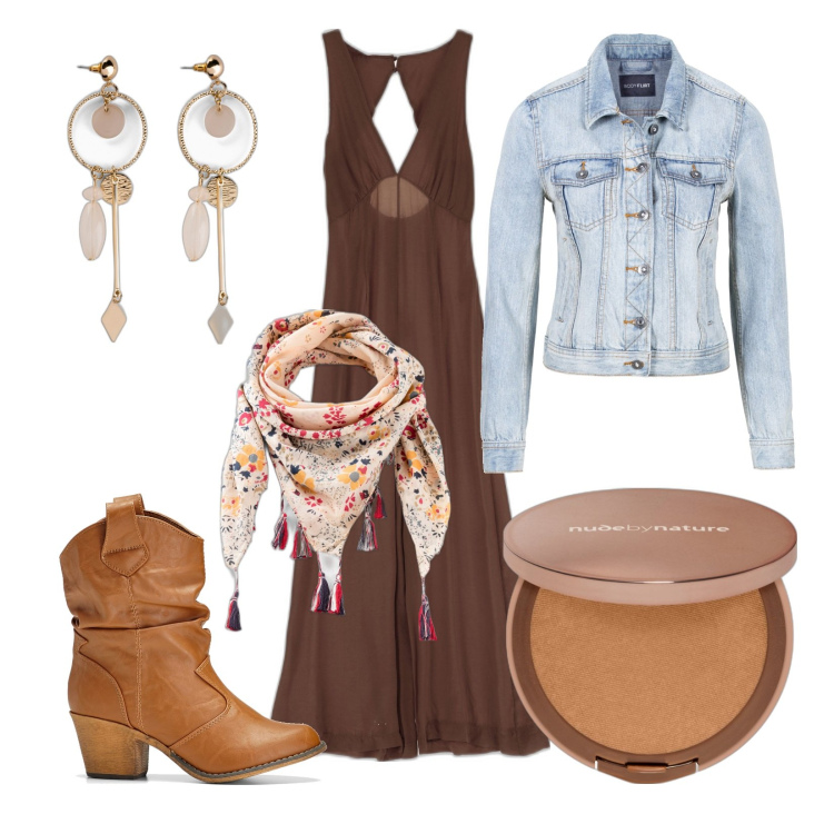 Outfit donna - Total look #1721997. Stile Boho per Tutti i giorni. Abbinamento con orecchini, stivaletti texani, giacche sportive, foulard, fondotinta, tute.