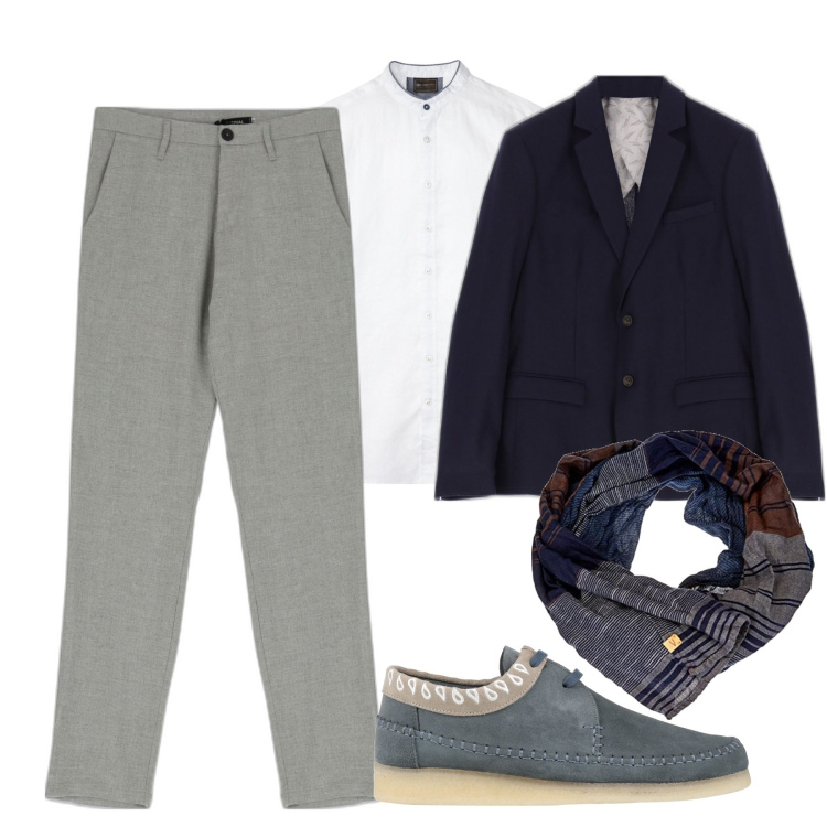 Outfit uomo - In ufficio. Stile Casual per Tutti i giorni. Abbinamento con camicie a manica corta, scarpe stringate, giacche, pantaloni, sciarpe.