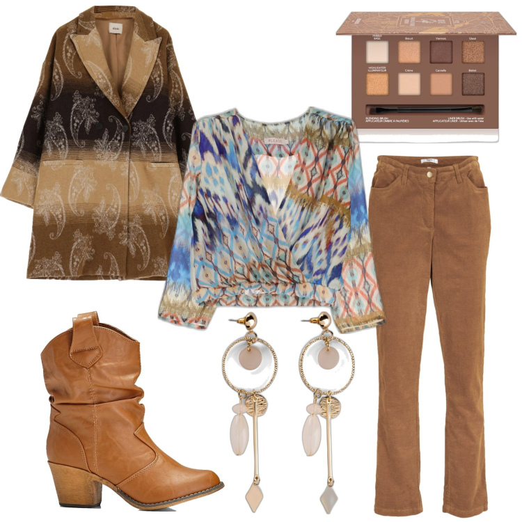 Outfit donna - Fantasie boho. Stile Boho per Tutti i giorni. Abbinamento con pantaloni, stivaletti texani, orecchini, ombretti, camicie, cappotti.
