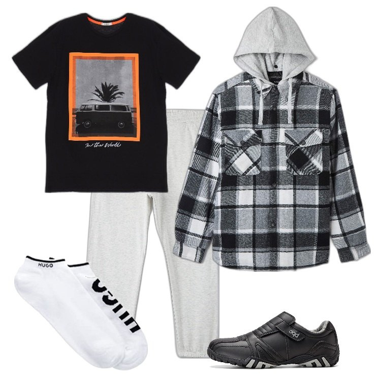 Outfit uomo - Relax & Relax. Stile Trendy per Tutti i giorni. Abbinamento con scarpe stringate, cappotti, pantaloni, t-shirt, calzini.