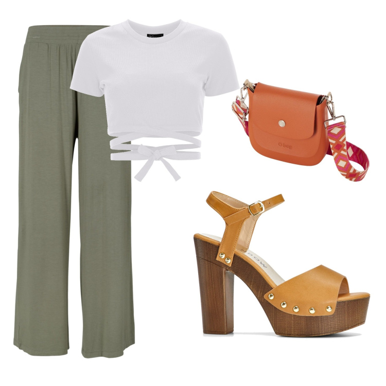 Outfit donna - Total look #1722262. per Tutti i giorni. Abbinamento con pantaloni, sandali col tacco, top, borse a spalla.