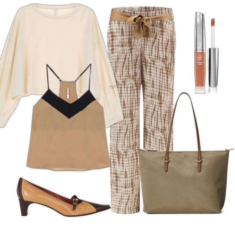 Outfit donna - Total look #1722275. Stile Casual chic per Tutti i giorni. Abbinamento con décolleté, gloss, felpe, canottiere, pantaloni, borse tote.
