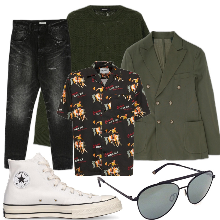 Outfit uomo - Gli albori del Rock.. Stile Trendy per Tutti i giorni. Abbinamento con giacche, jeans slim fit, pullovers, occhiali da sole, camicie, sneakers.