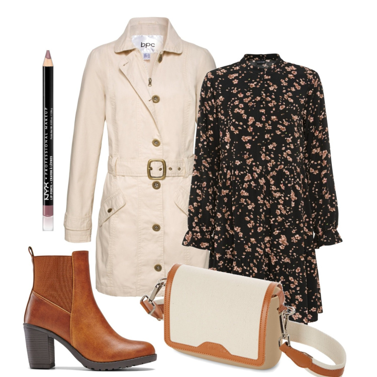 Outfit donna - Autunno Curvy Edition. Stile Boho per Tutti i giorni. Abbinamento con vestiti, trench, stivaletti, matite labbra, borse a spalla.