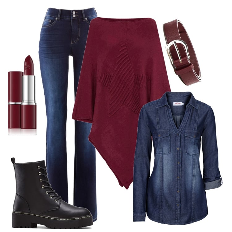 Outfit donna - Casual Autunnale. Stile Casual per Tutti i giorni. Abbinamento con jeans bootcut, camicie, cappotti, stivaletti, rossetti, cinture.