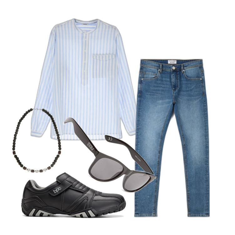 Outfit uomo - Ghost outfitter - settembre. Stile Casual per Tutti i giorni. Abbinamento con scarpe stringate, jeans skinny, collane, camicie, occhiali da sole.