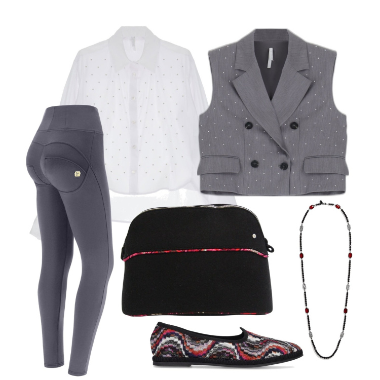 Outfit donna - Ghost outfitter - settembre. Stile Casual chic per Tutti i giorni. Abbinamento con borse a mano, camicie, gilet, pantaloni skinny, collane, scarpe col tacco.