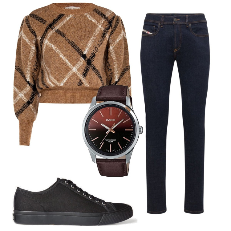 Outfit uomo - Total look #1722342. Stile Trendy per Tutti i giorni. Abbinamento con maglieria, sneakers, jeans skinny, orologi analogici.