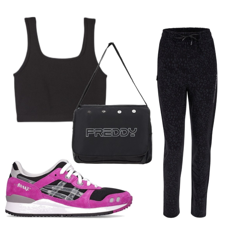 Outfit donna - Total look #1722386. Stile Basic per Sport. Abbinamento con canottiere, borse messenger, pantaloni, sneakers.
