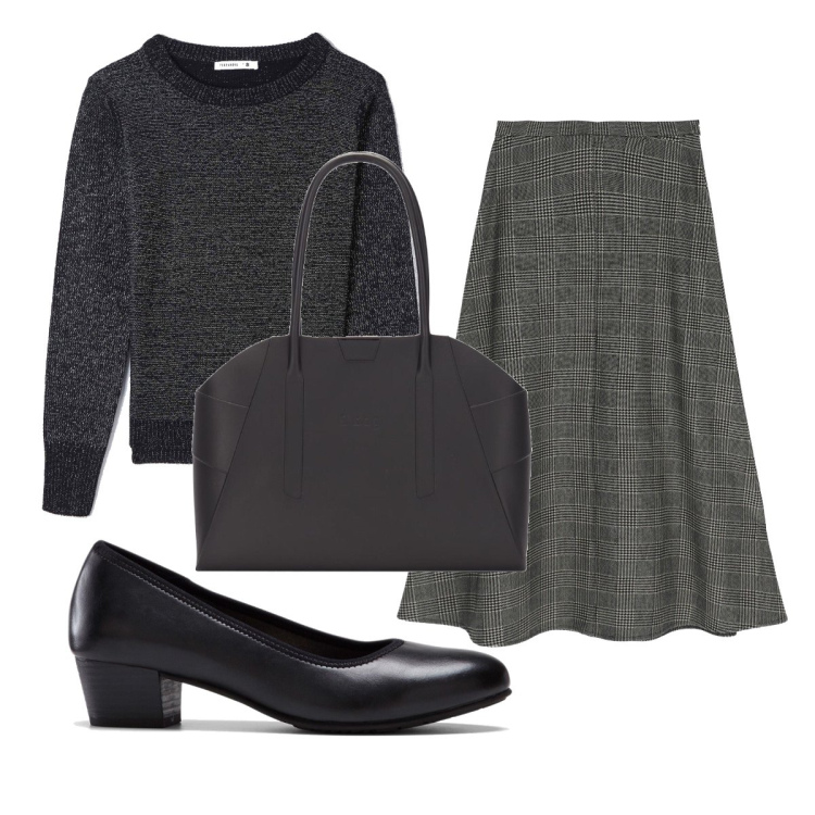 Outfit donna - Total look #1722390. Stile Trendy per Ufficio. Abbinamento con décolleté, maglieria, gonne longuette, borse a spalla.