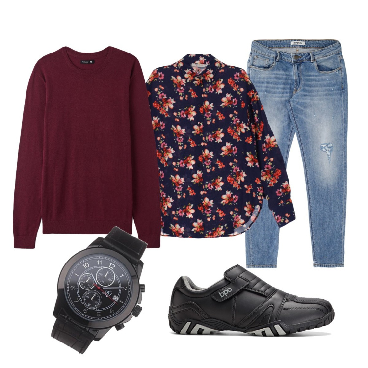 Outfit uomo - Total look #1722642. Stile Trendy per Ufficio. Abbinamento con scarpe stringate, maglieria, camicie, jeans slim fit, orologi analogici.
